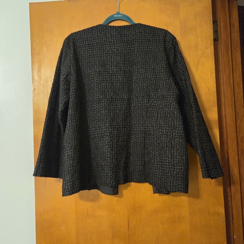 NWT Eileen Fisher Embroidered Cotton Squares Jacket Black Size XL - Picture 3 of 7